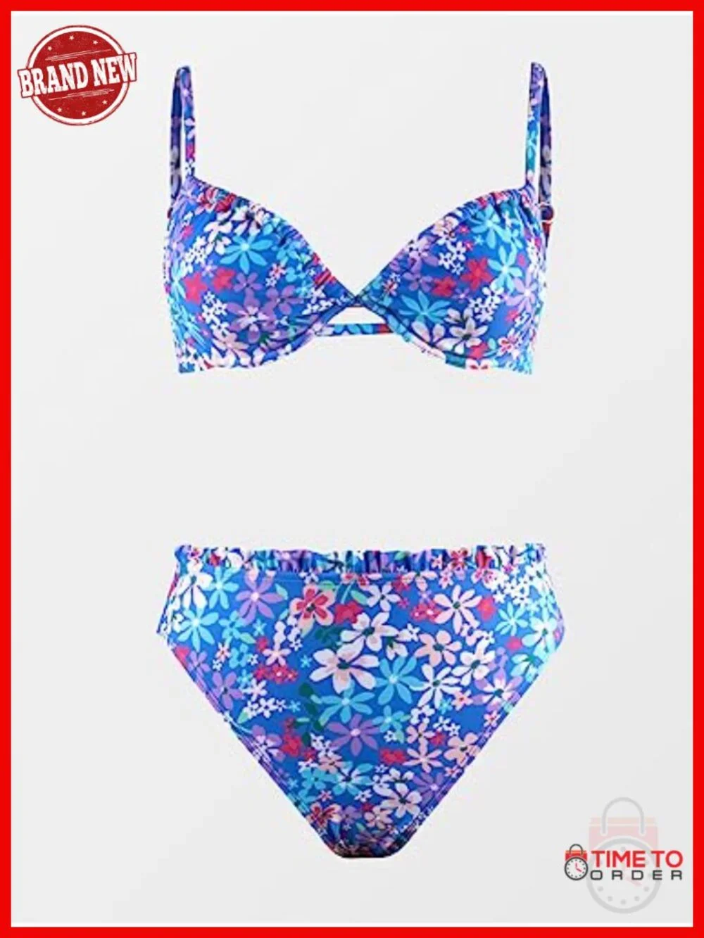 Triangle Bikini Set High Waisted Cheeky Bottom Adjustable Straps Underwire